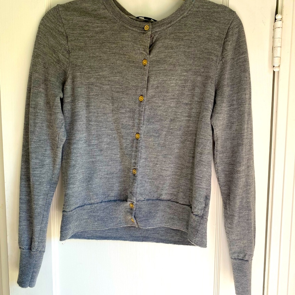 J. Crew cardigan. Heather gray with gold buttons. Like new! Size L.